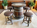 Whiskey & Wine Barrel Bistro Pub Set — Glass Top, Foot Rail