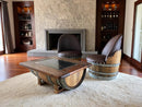 Whiskey & Wine Barrel Coffee Table — Glass Top, Hidden Storage