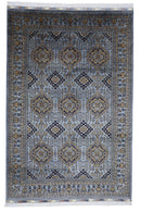Hand-Knotted Zerkhaki Afghan Wool Area Rug – 6'11" x 10'3" | Elegant Grey-Toned Design