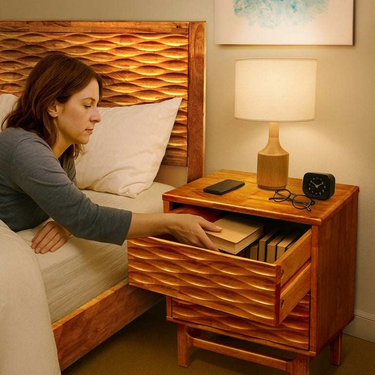 Acacia Elara Nightstand with 2 Drawers - Stylish Storage Solution