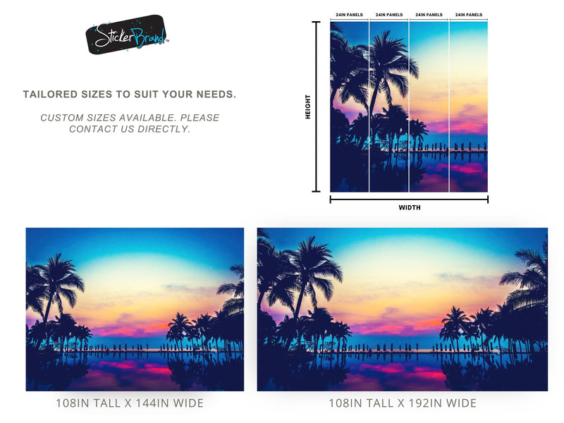 Tropical Night Wallpaper Mural – Miami Sunset Over Resort Pool & Beach.