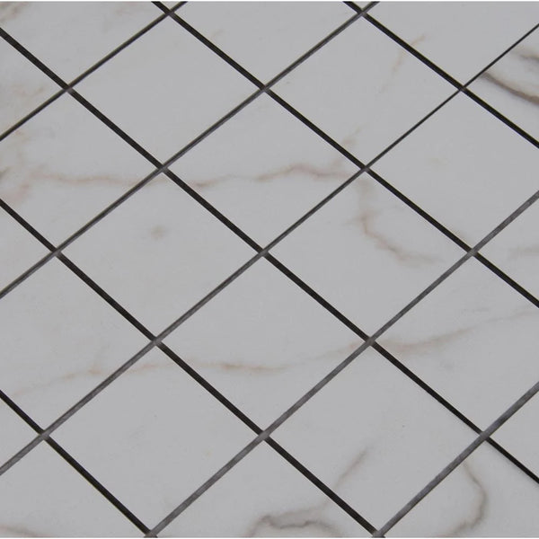 MSI Calacatta Porcelain Mosaic Wall and Floor Tile 2"x2" - Pietra Collection, angled view