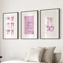 Trendy Pink Bows Wall Art Girly Print Decor Set by Wall Art Set