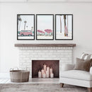 Girl's Nursery Beach Wall Art. Pink Surfboard, Bus, Umbrella by Wall Art Set