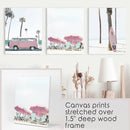 Girl's Nursery Beach Wall Art. Pink Surfboard, Bus, Umbrella by Wall Art Set