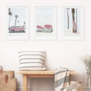 Girl's Nursery Beach Wall Art. Pink Surfboard, Bus, Umbrella by Wall Art Set