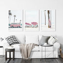 Girl's Nursery Beach Wall Art. Pink Surfboard, Bus, Umbrella by Wall Art Set