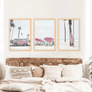 Girl's Nursery Beach Wall Art. Pink Surfboard, Bus, Umbrella by Wall Art Set