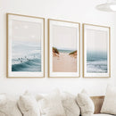 Modern Beach Set of 3 Posters. Sandy Beach, Waves, Surfers by Wall Art Set