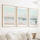 Ocean Beach Surf Prints. Turquoise and Pink Tones Wall Art by Wall Art Set