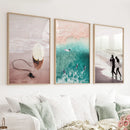 California Surfing Vibe. Beige Turquoise Coastal Prints Set by Wall Art Set