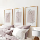 Blush Pink Botanical Line Art Print Set of 3 by Wall Art Set