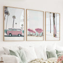 Girl's Nursery Beach Wall Art. Pink Surfboard, Bus, Umbrella by Wall Art Set