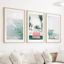 California Travel Wall Art Set. Pink Bus, Lifeguard, Surfers by Wall Art Set