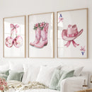 Cowgirl Hat and Boots Wall Art Pink Poster Set by Wall Art Set