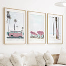 Girl's Nursery Beach Wall Art. Pink Surfboard, Bus, Umbrella by Wall Art Set