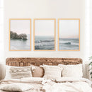 Pink Ocean Sunset Wall Art. Rock, Waves by Wall Art Set