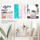 Boho Coastal Prints. Pink Combi Van, Aerial Beach, Surfing by Wall Art Set