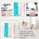 Boho Coastal Prints. Pink Combi Van, Aerial Beach, Surfing by Wall Art Set