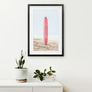 Pink Surfboard on a Sandy Beach Print. California Summer by Wall Art Set