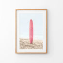 Pink Surfboard on a Sandy Beach Print. California Summer by Wall Art Set