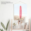 Pink Surfboard on a Sandy Beach Print. California Summer by Wall Art Set