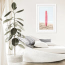 Pink Surfboard on a Sandy Beach Print. California Summer by Wall Art Set