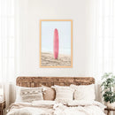 Pink Surfboard on a Sandy Beach Print. California Summer by Wall Art Set