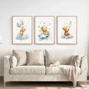 Set of 3 Teddy Bear with Balloon Print Decor Set by Wall Art Set