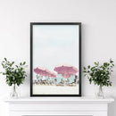 Pink Umbrella Wall Art Print. Summer Beach Theme by Wall Art Set