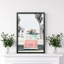 Pink Vintage Van Print. Tropical Summer Surfing Wall Art by Wall Art Set