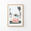 Pink Vintage Van Print. Tropical Summer Surfing Wall Art by Wall Art Set