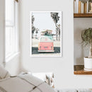 Pink Vintage Van Print. Tropical Summer Surfing Wall Art by Wall Art Set