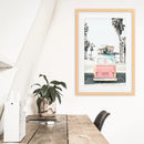 Pink Vintage Van Print. Tropical Summer Surfing Wall Art by Wall Art Set