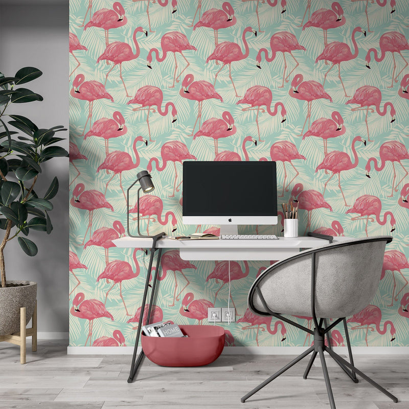 Pink Flamingo Pattern Removable and Traditional Wallpaper