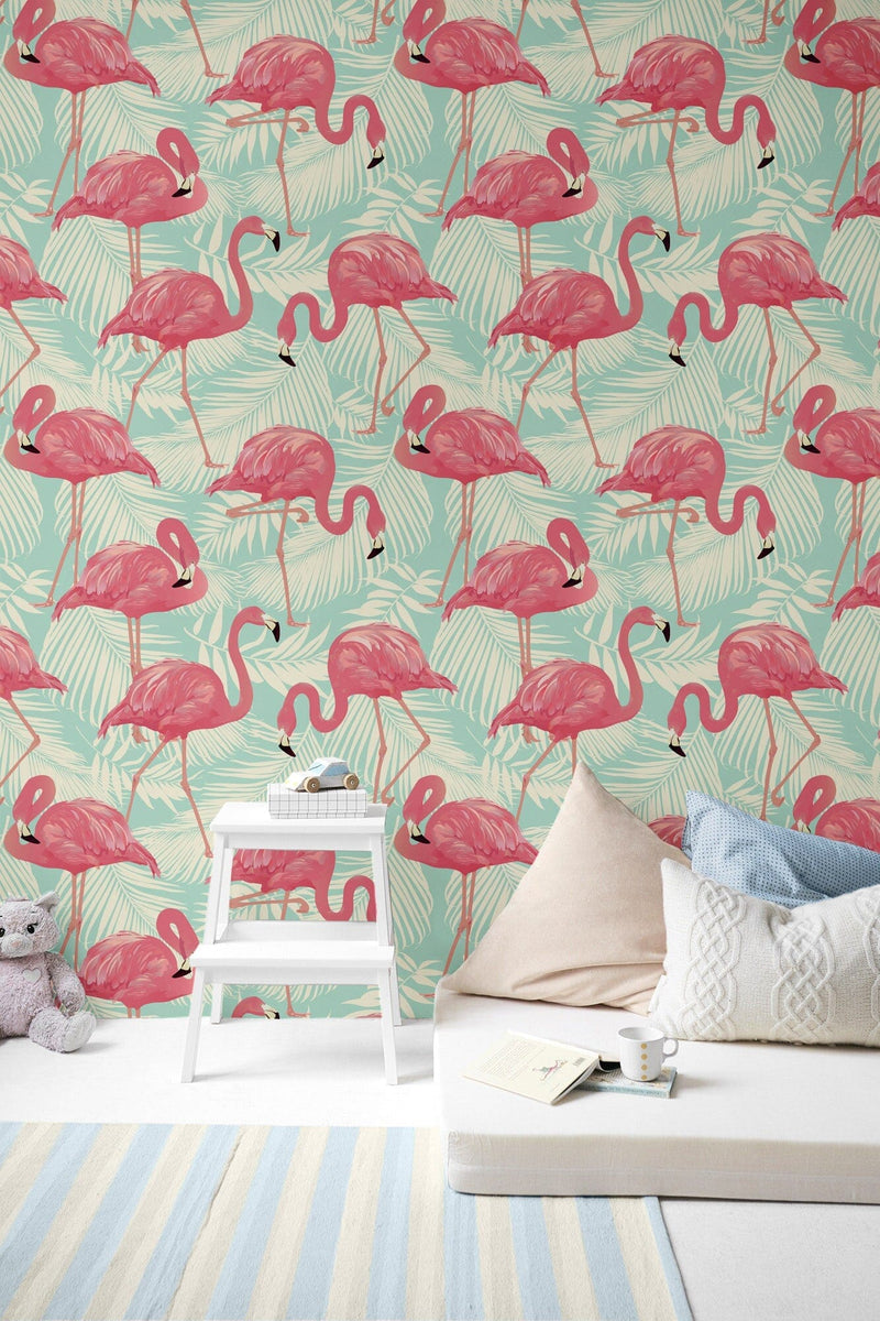 Pink Flamingo Pattern Removable and Traditional Wallpaper