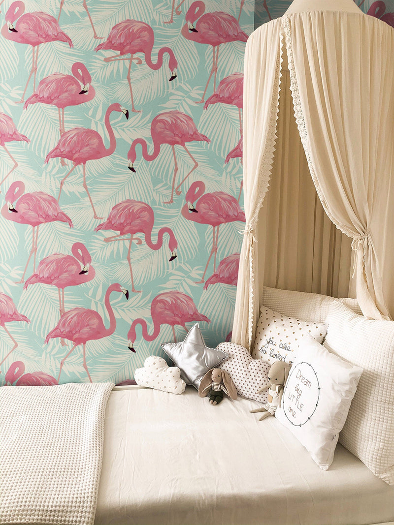 Pink Flamingo Pattern Removable and Traditional Wallpaper