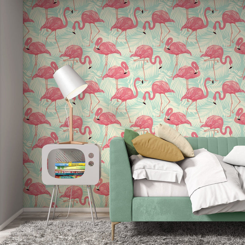 Pink Flamingo Pattern Removable and Traditional Wallpaper