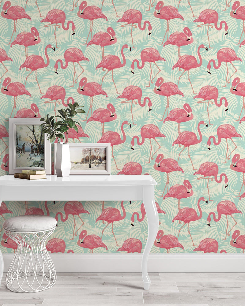 Pink Flamingo Pattern Removable and Traditional Wallpaper