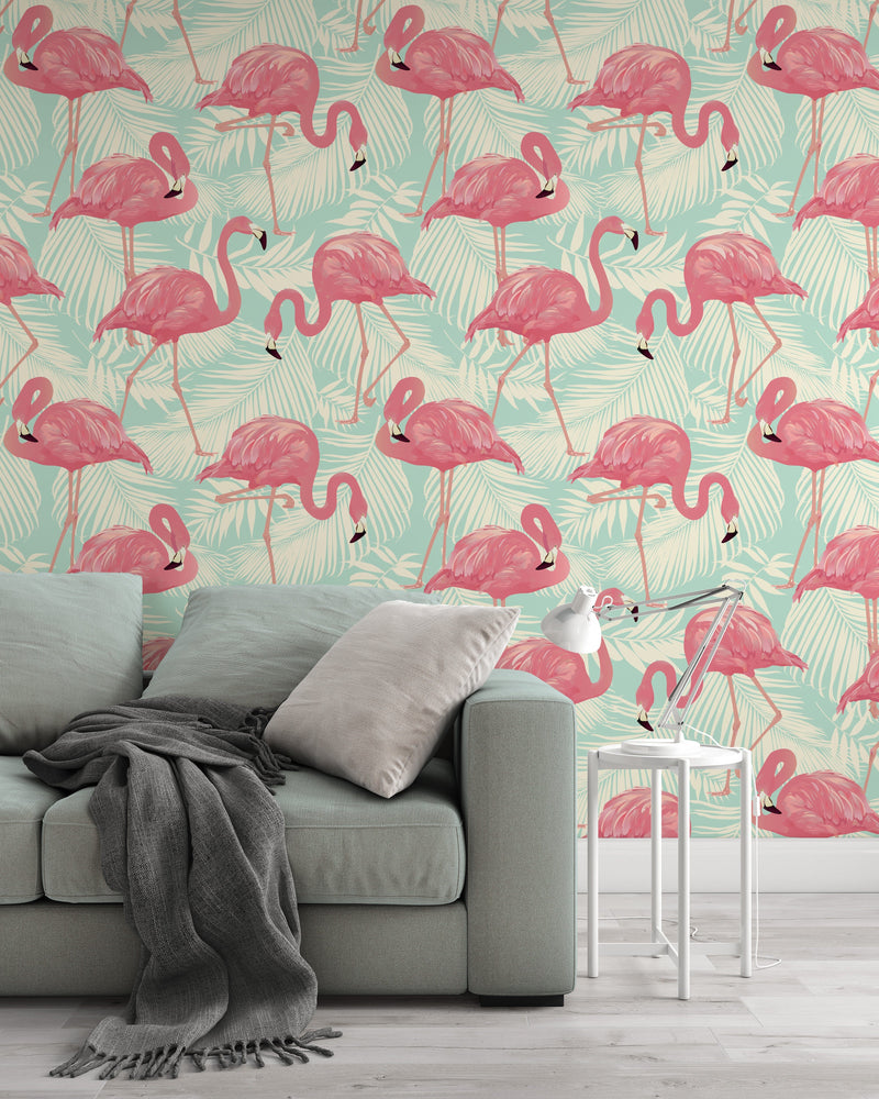 Pink Flamingo Pattern Removable and Traditional Wallpaper