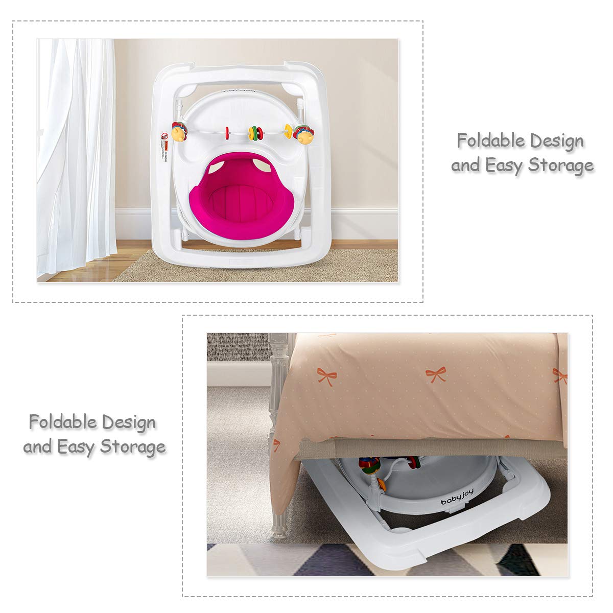 Adjustable Height Removable Folding Portable Baby Walker-Pink, photo 5 of 8