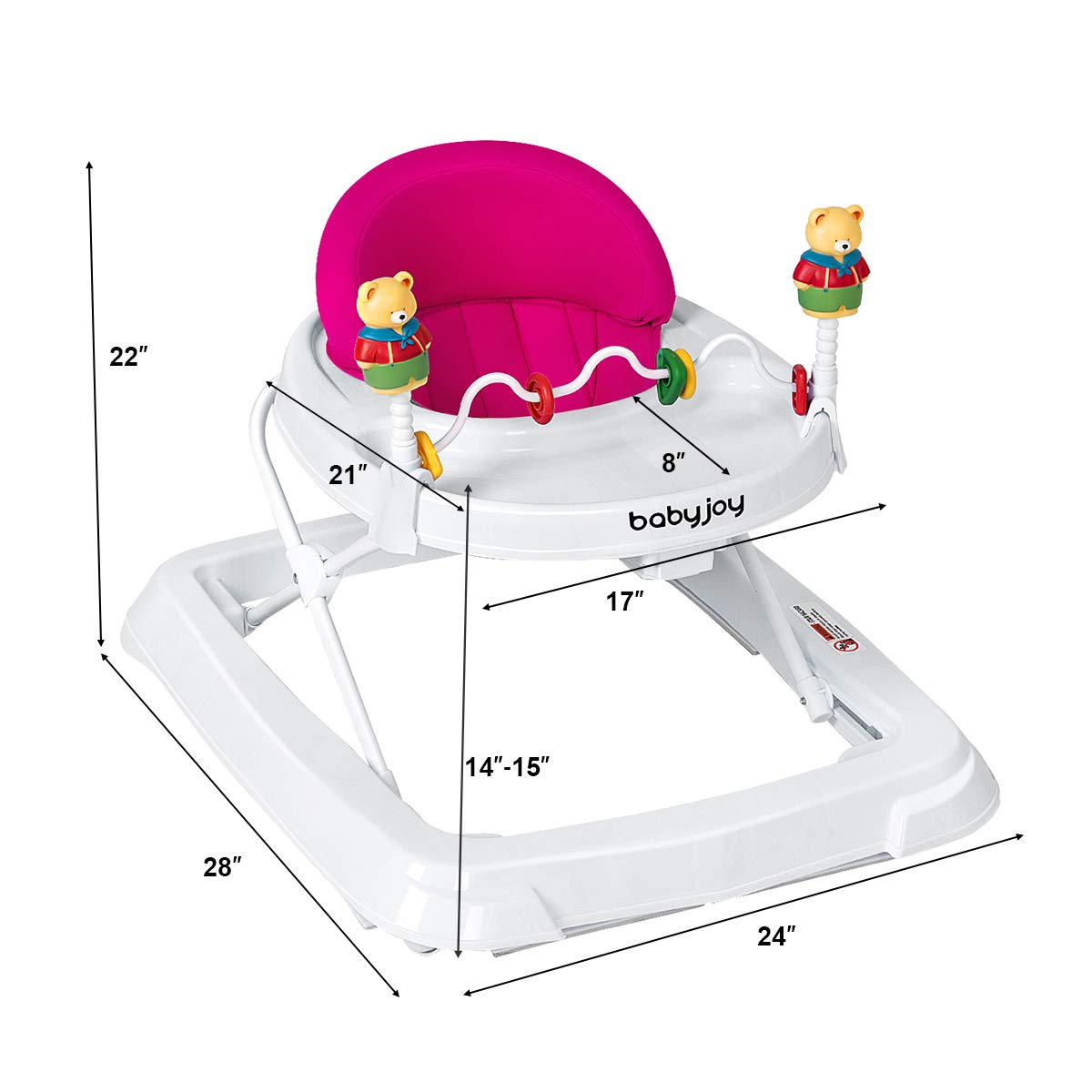 Adjustable Height Removable Folding Portable Baby Walker-Pink, photo 4 of 8
