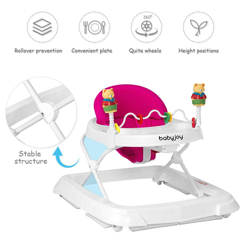 Adjustable Height Removable Folding Portable Baby Walker-Pink, photo 6 of 8