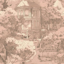 Vintage French Toile Wallpaper - Romantic Manor Scene in Blush Pink