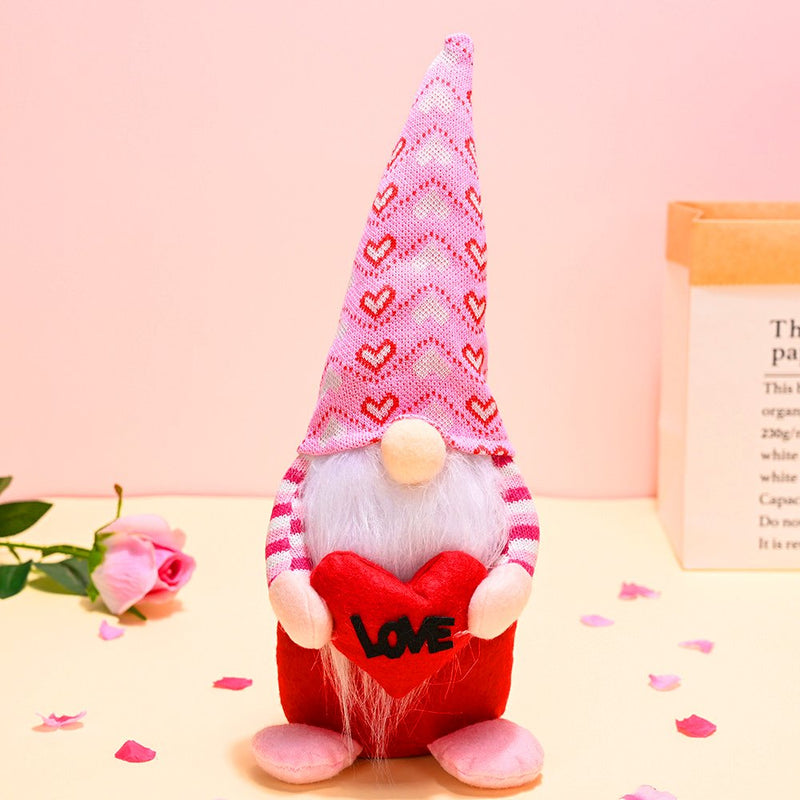 Pink and Red Lovebirds Heartwarming Set of 2 Valentines Gnomes, Standing Plush Cute Gift Decor