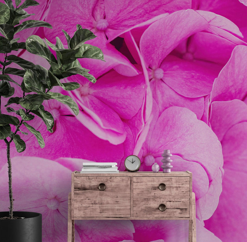 Pink Flowers Floral Wallpaper Mural.