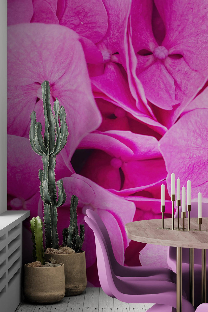 Pink Flowers Floral Wallpaper Mural.