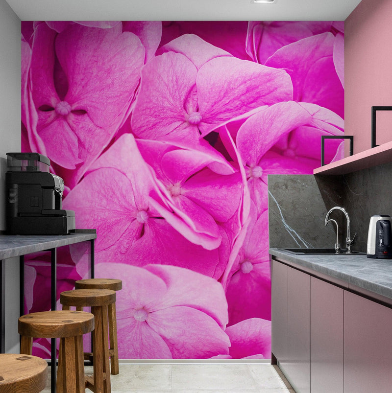 Pink Flowers Floral Wallpaper Mural.