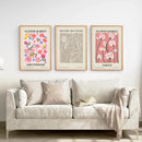 Pink and Beige Flower Market Set of 3 Prints. Retro Style by Wall Art Set