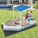 Pirate Ship Sandbox with Canopy with Bench Seats and Bottom Liner-White by LJGDeals